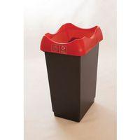 50 litre recycling bin with grey body red lid and graphic