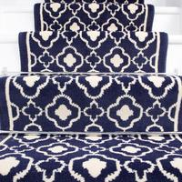 50cm width contemporary navy blue trellis stair carpet
