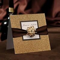 50 gold glitter wedding invitations card kit with rsvp and envelope bi ...