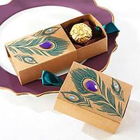 50pcs/lots Kraft Paper Beautiful Peacock Feathers And Diamond Candy Boxes Gift Box Wedding Box Wedding Decorations Party Favors Gifts
