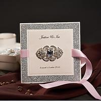 50 vintage brooch wedding invitations set glitter face with pink ribbo ...