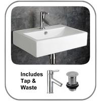 54cm wide wall hung lamezia rectangular sink with single tap and push  ...