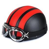 54-60cm Leather Motorcycle Goggles Vintage Garman Style Half Helmets Motorcycle Biker Cruiser Scooter Touring Helmet