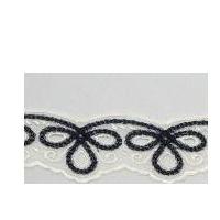 55mm Embroidered Tulle Lace Trimming Navy Blue & Cream