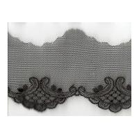 55mm Essential Trimmings Embroidered Tulle Lace Trimming Black