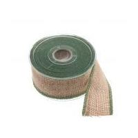 55mm Coloured Edge Natural Hessian Ribbon Green