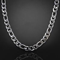 55cm-62cm, 10mm, Silver-Plated Luxurious Figaro Chain Men\'s Super Thick Chunky Chain Necklace