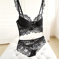 5/8 cup Bras Panties Sets , Push-up/Western Style Fashion Elegant Underwire Bra Cotton/Sexy Lace