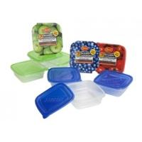 591ml 3 Piece Square Plastic Food Container Set Assorted Colours
