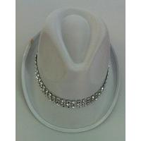 59cm White Satin Trilby Hat With Diamond