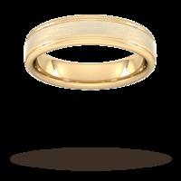 5mm D Shape Heavy matt centre with grooves Wedding Ring in 18 Carat Yellow Gold