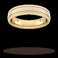 5mm Flat Court Heavy Matt Finish With Double Grooves Wedding Ring In 9 Carat Yellow Gold