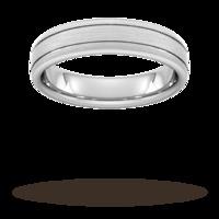 5mm Traditional Court Standard Matt Finish With Double Grooves Wedding Ring In 9 Carat White Gold