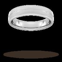5mm Flat Court Heavy centre groove with chamfered edge Wedding Ring in 18 Carat White Gold
