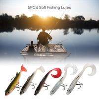 5Pcs Soft Lead Fish Set Kit 3D Eyes Soft Fishing Lures Baits with Tails and Treble Hooks