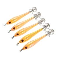 5pcs 10.5cm/5.5g Noctilucent Fishing Lures Catch Sea Fishing Squid Lures Hard Bait Shrimp Prawn Fishing Tackle with Squid Hook Jigs