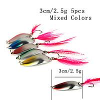 5pcs 3cm/2.5g Spinner Baits Multicolored Spoon Metal Fishing Lures with Feather