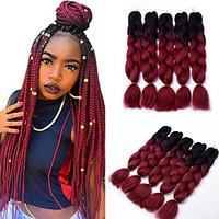 5pcs Box Braids Jumbo Hair Extensions 1B / Wine Red Color Kanekalon Hair Braids 500g