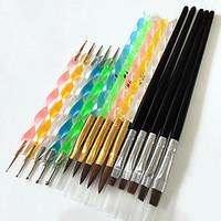5PCS Nail Art Acrylic Pen Brush5PCS 2-Way Nail Art Dotting Tool5PCS Nail Art Brushes Kits With Black Handle Nail Tools
