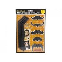 5pc black novelty flexi straws with black moustaches