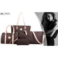 5pc Designer Inspired Handbag Set Brown