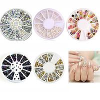 5pcs Nail Art Decoration White Pearl Colorized Rhinestones 3D Glitter Metal Round Wheel Stickers Square Rivet Studs Nail Supplies