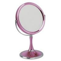 5x magnification metallic pink pedestal mirror