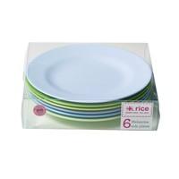 6 Melamine Side Plates in assorted blue and green colours by Rice DK