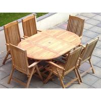 6 seater round extending teak set with recliners