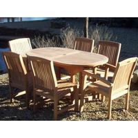 6 Seater Oval Teak Set with Fixed Chairs and Armchairs