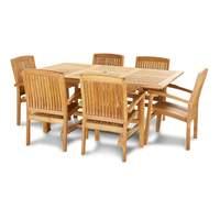 6 Seater Square Extending Teak Set with Stacking Armchairs