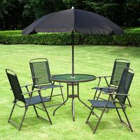 6 piece Garden Furniture Set 4 Tables plus Parasol in Black