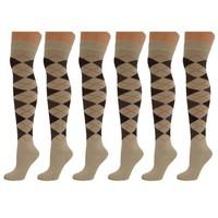 6 Pairs Comfortable New Casual Formal Ladies Women Rich Cotton Over The Knee Brown Argyle Socks