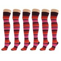 6 Pairs Comfortable New Casual Formal Ladies Women Rich Cotton Over The Knee Thick Stripe Multi Colour Socks