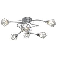 6 arm chrome ceiling light with modern design and metal cage shades