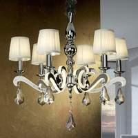 6-light chandelier Creta with fabric lampshades