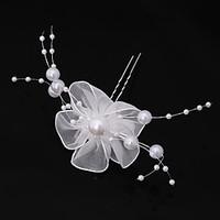 6 Pieces Women\'s Lace Imitation Pearl Chiffon Headpiece-Wedding Special Occasion Casual Office Career Flowers Hair Pin Hair Stick