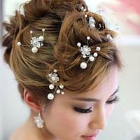 6 PCS Bride\'s Flower Shape Rhinestone Pearl Wedding Hair Clip Accessories
