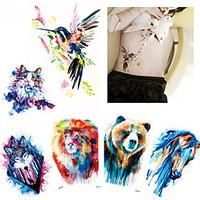 6 pieces body tattoos for back leg waist watercolor animal colored dra ...