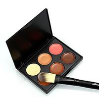 6 Color Concealer Contour Wet Cream Plus 1pcs Foundation Makeup Brush Coverage Concealer Natural Face Multi-color # popfeel