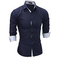 6 Colors Plus Size M-3XL Men\'s Casual/Daily Simple Spring Fall Shirt Solid Peter Pan Collar Long Sleeve Cotton Medium