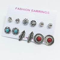 6 pairs silver stud earrings set antique vintage leaf zircon aaa cubic ...