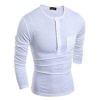 6 Colors M-3XL Fashion Men\'s Casual/Daily Sports Simple Active Spring Summer T-shirtSolid V Neck Long Sleeve Cotton Polyester Thin