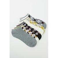 6 Pairs Pack Of Checked Print Invisible Socks