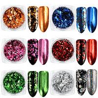 6 Box Aluminum Nail Flakes Sequins Powder Magic Mirror Glitters Gold Silver Candy Colors Irregular Pigment Nail Decorations