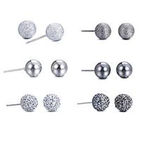6 Pairs Matte Ball Disc Ball Glossy Bubble Stud Earrings Set Silver Gunmetal Tone