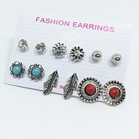 6 pairs silver stud earrings set antique vintage leaf zircon aaa cubic ...