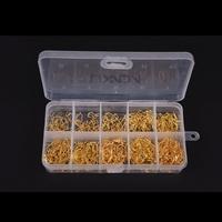 600pcs Fish Jig Hooks with Hole Fishing Tackle Box 3# -12# 10 Sizes Carbon Steel Gold Golden
