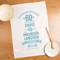 60th Diamond Wedding Anniversary Personalised Tea Towel