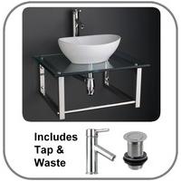 60cm x 50cm Wall Mounted Glass Shelving with Messina Wash Basin Set